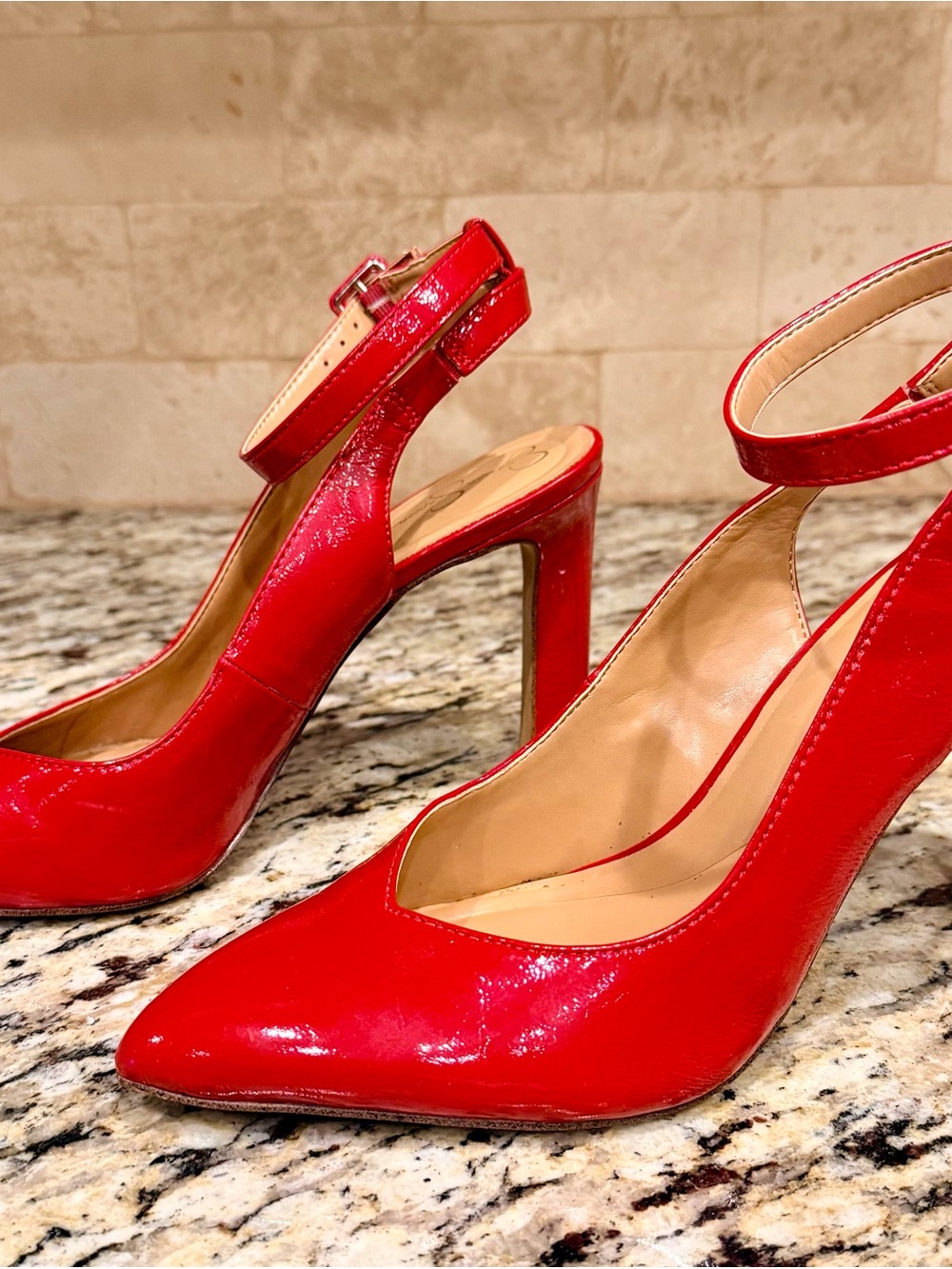 Jessica Simpson Red Patent Pointed-Toe Ankle-Strap Heels